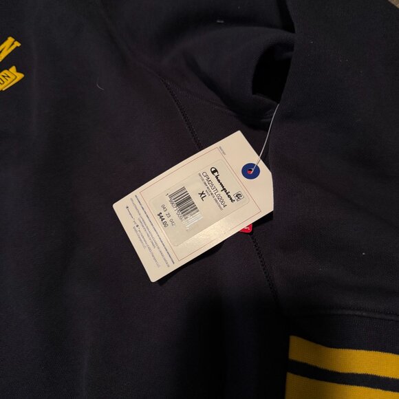 NWT Champion Phys Ed Football Mock Neck Sweatshirt Navy Gold Retro Men Size XL - Picture 4 of 5